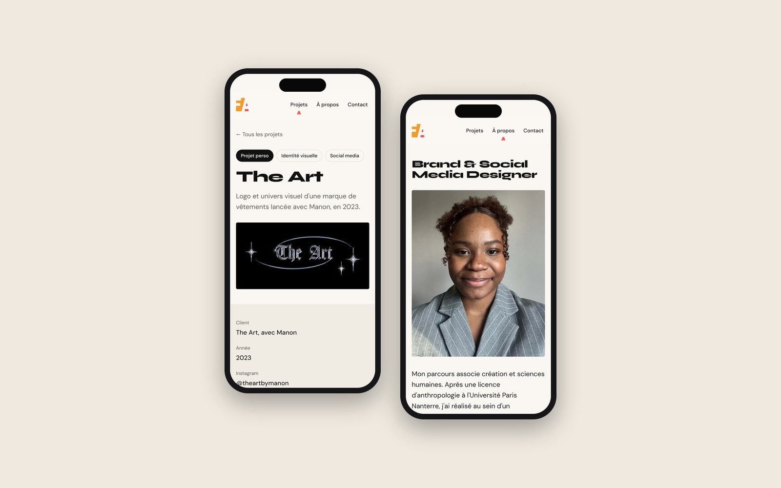 Fiche projet et page À propos sur mobile