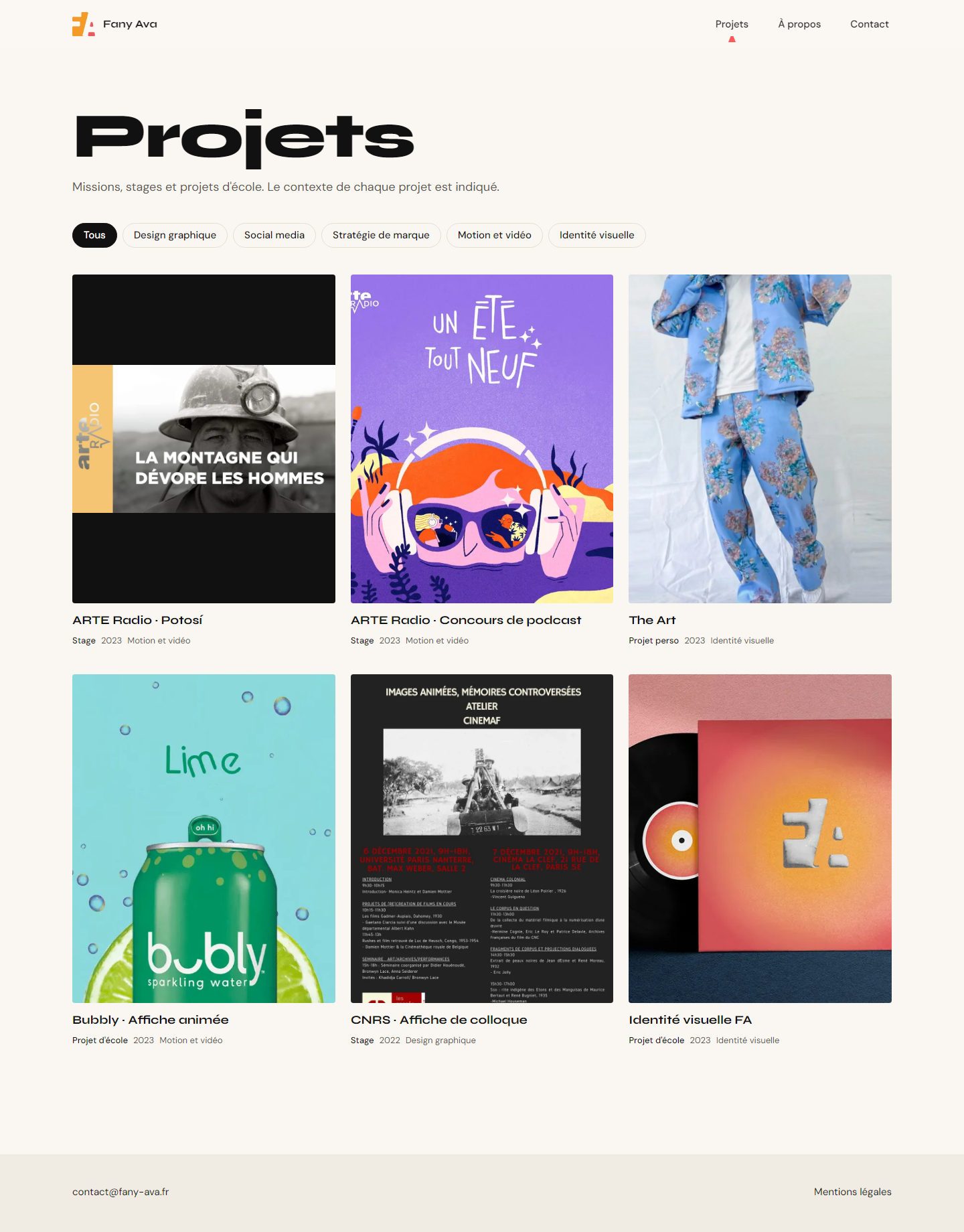 Page Projets avec filtres