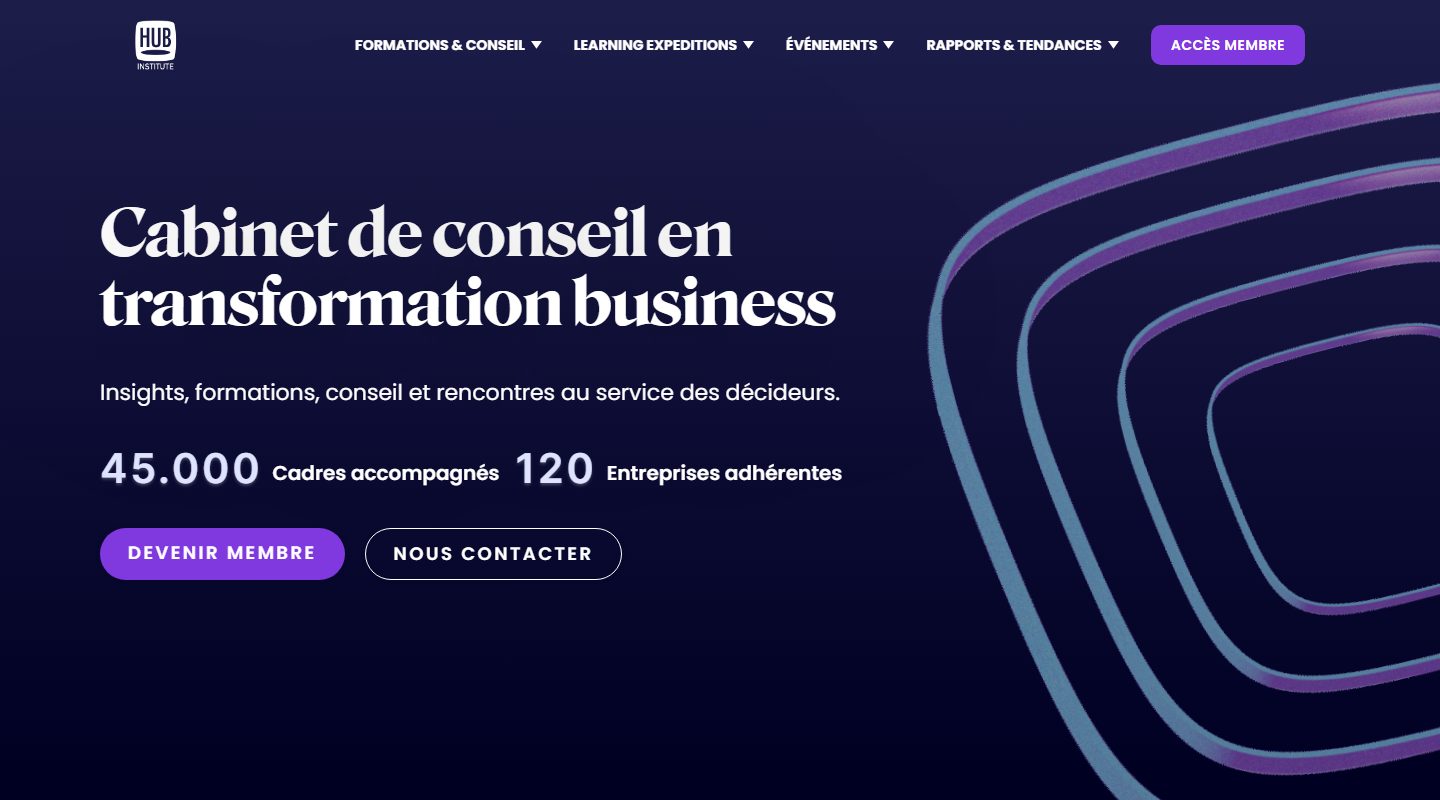 Page d'accueil du site HUB Institute