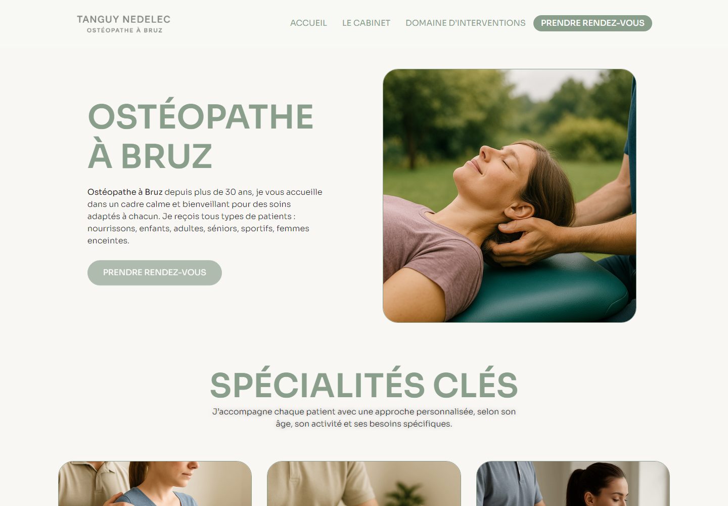 Page d'accueil du site du cabinet d'ostéopathie